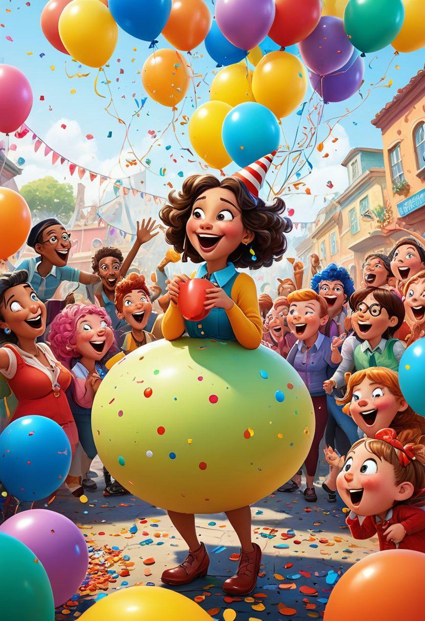 A whimsical, colorful cartoon scene featuring playful adult entertainment elements, exaggerated big butts, and comedic expressions. Include characters laughing and having fun in a lively, vibrant setting with confetti and balloons. The atmosphere should convey humor and lightheartedness, enticing the reader to explore the comedic side of the topic. cartoon style. vibrant colors. humorous vibe.